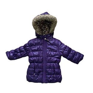 Limited Too Purple Puffer Jacket Faux Fur Hoodie Infant Baby Girl Coat Size 12M